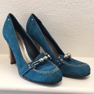 Teal suede high heel pumps from Calvin Kline